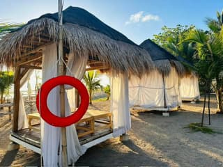 Open cabana seen from the back with its side panels open