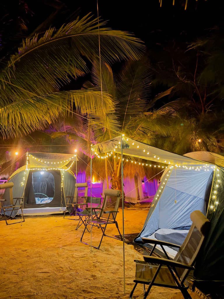 Glamping tent with lounge chairs