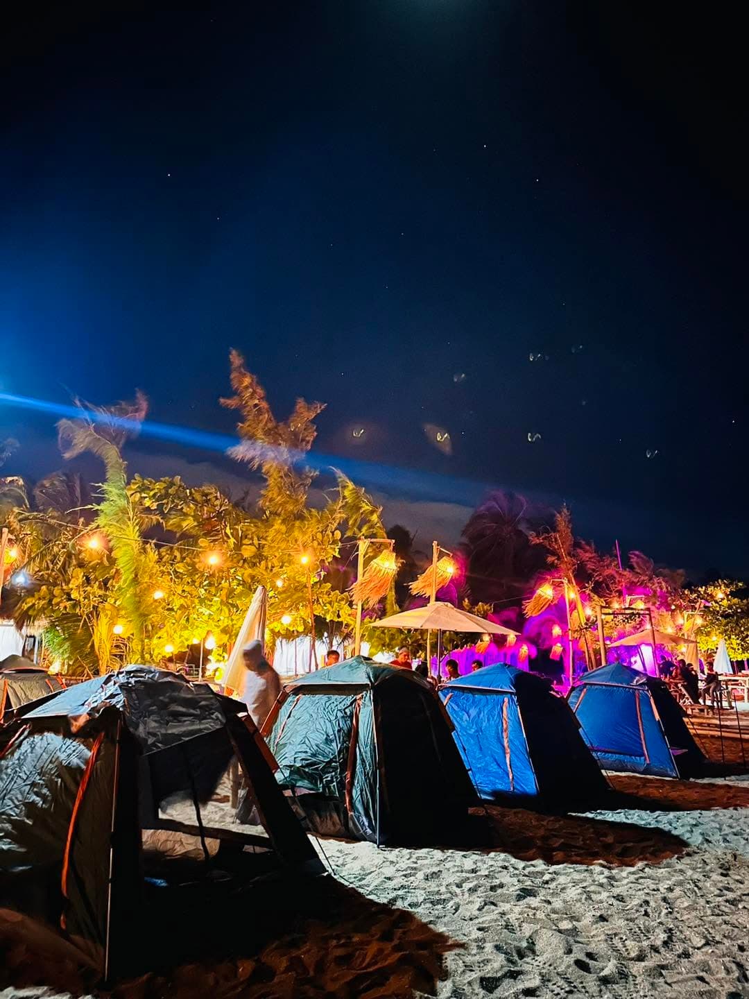 A regular rental tent pitched and ready at the campsite